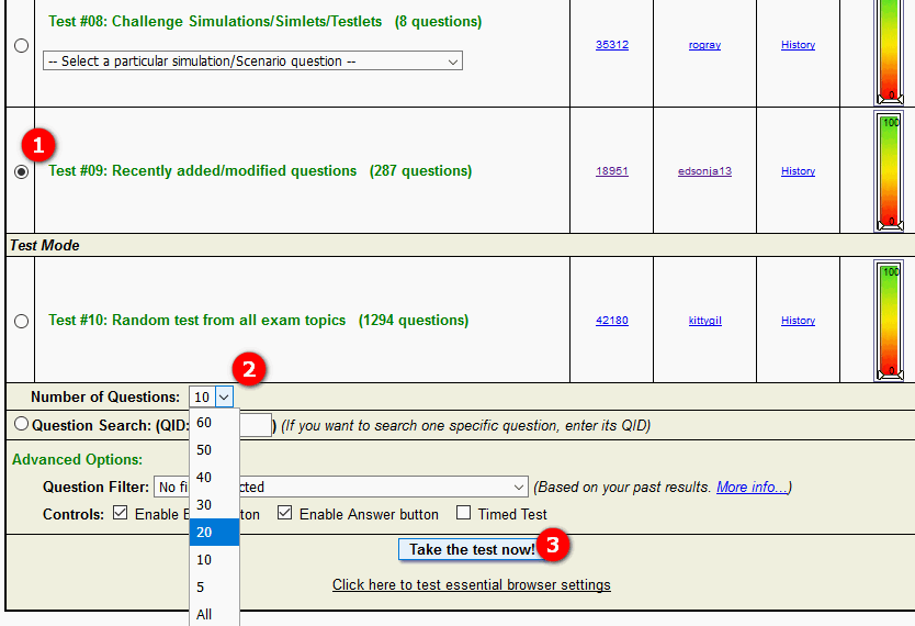 Three clicks to start a test