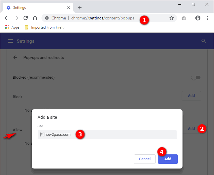 Create exeption for our website in Chrome popup blocker